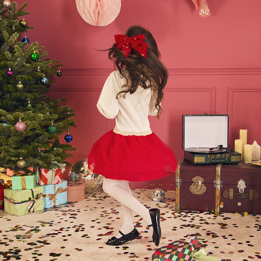 Φόρεμα γιορτής μακρυμάνικο με εφέ 2 σε 1 από δύο υφάσματα για κορίτσι 