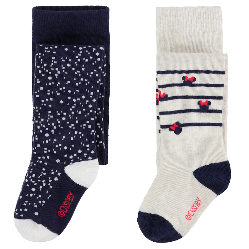 Σετ με 2 χοντρά καλσόν με σχέδια/ριγέ Minnie της Disney  