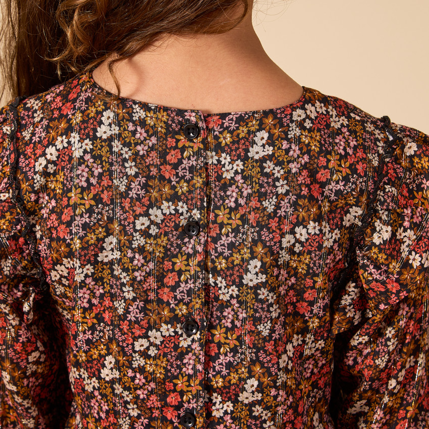 Φόρεμα μακρυμάνικο με βολάν στους ώμους για κορίτσι 