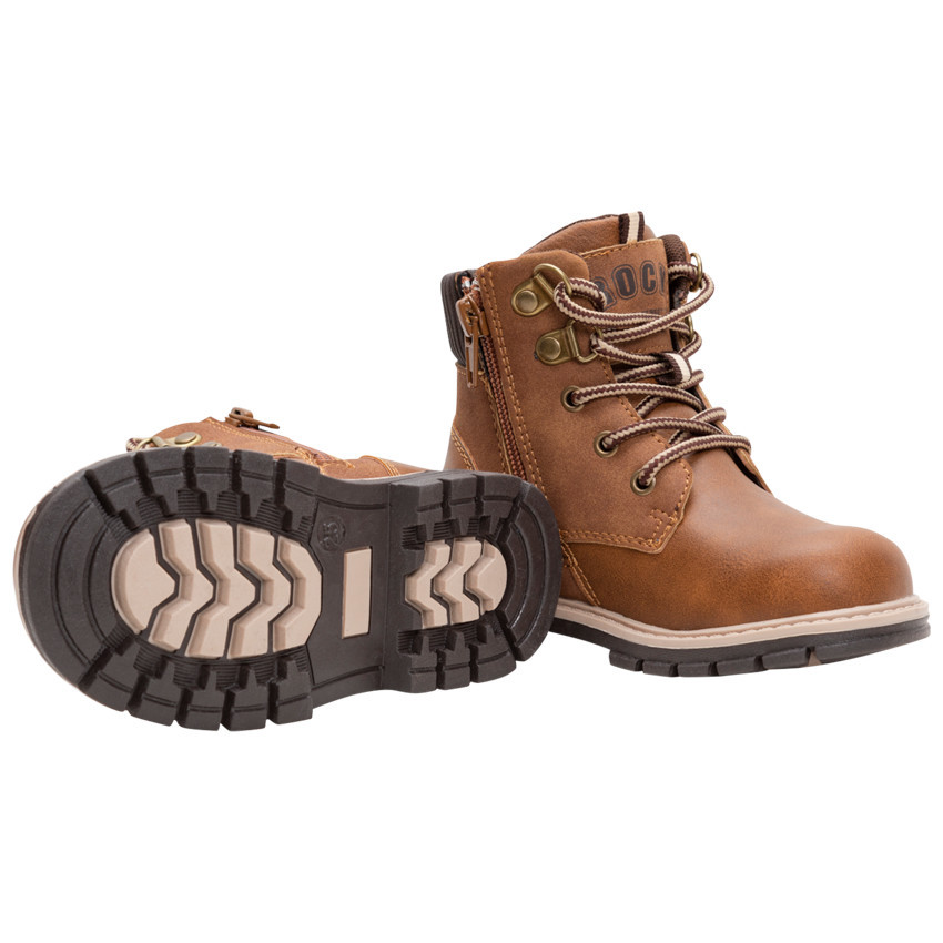 Μποτάκια effet δερματίνη cognac με κορδόνια και φερμουάρ 