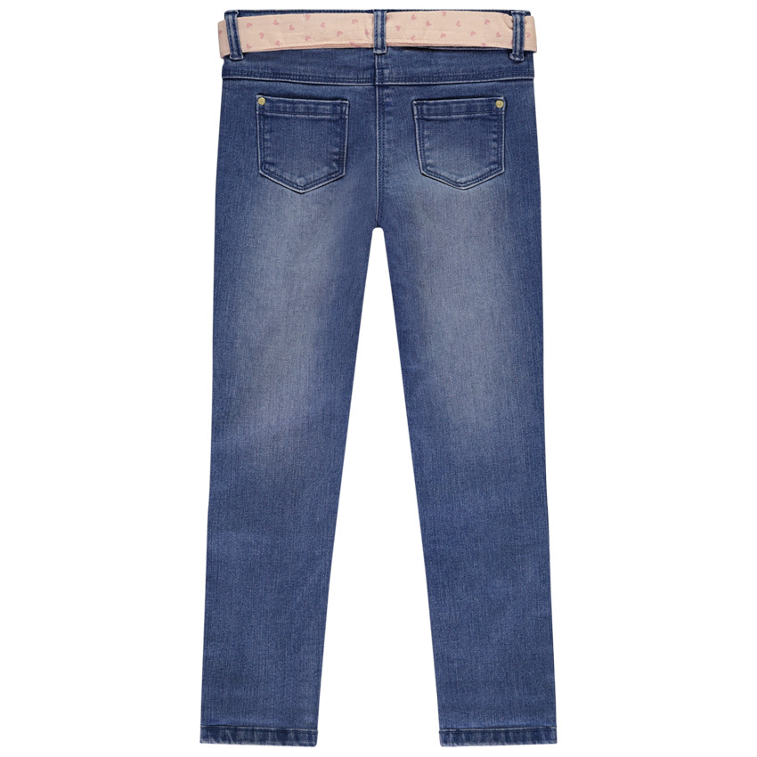 Τζιν slim εφέ φθοράς με ζώνη φουλάρδου για κορίτσι 