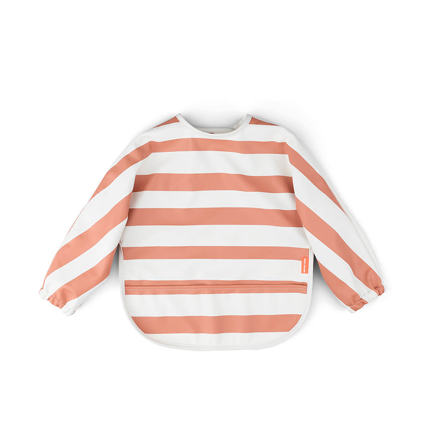 Bavoir tablier à manches longues rayé papaye 
