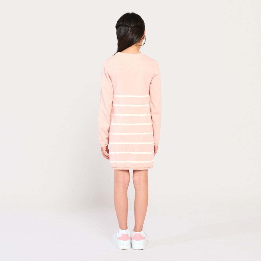 Φόρεμα μακρυμάνικο από πλεκτό με glitter print και ριγέ για κορίτσι 