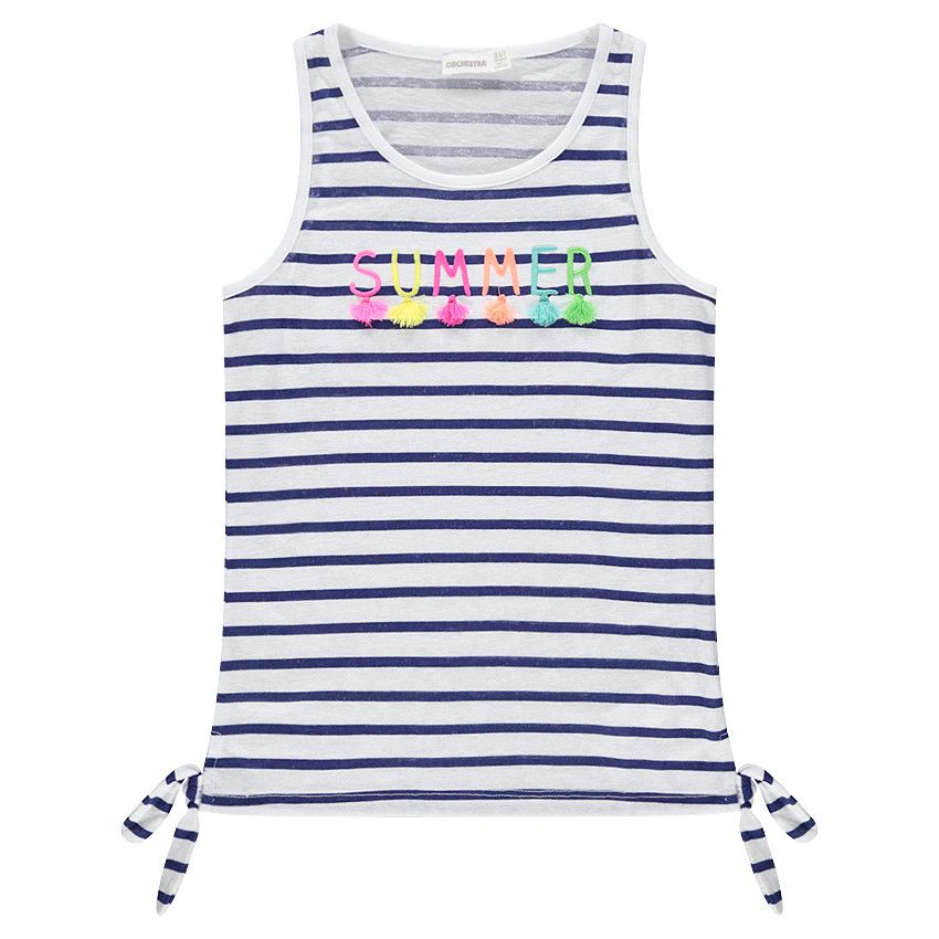 Αμάνικη ριγέ μπλούζα με φουντίτσες 