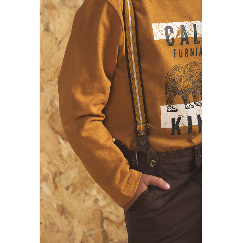 T-shirt μακρυμάνικο βαμβακερό κίτρινο για αγόρι 