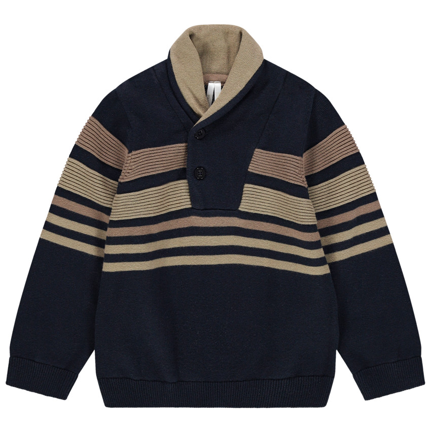 Pull en tricot à rayures et col châle boutonné 
