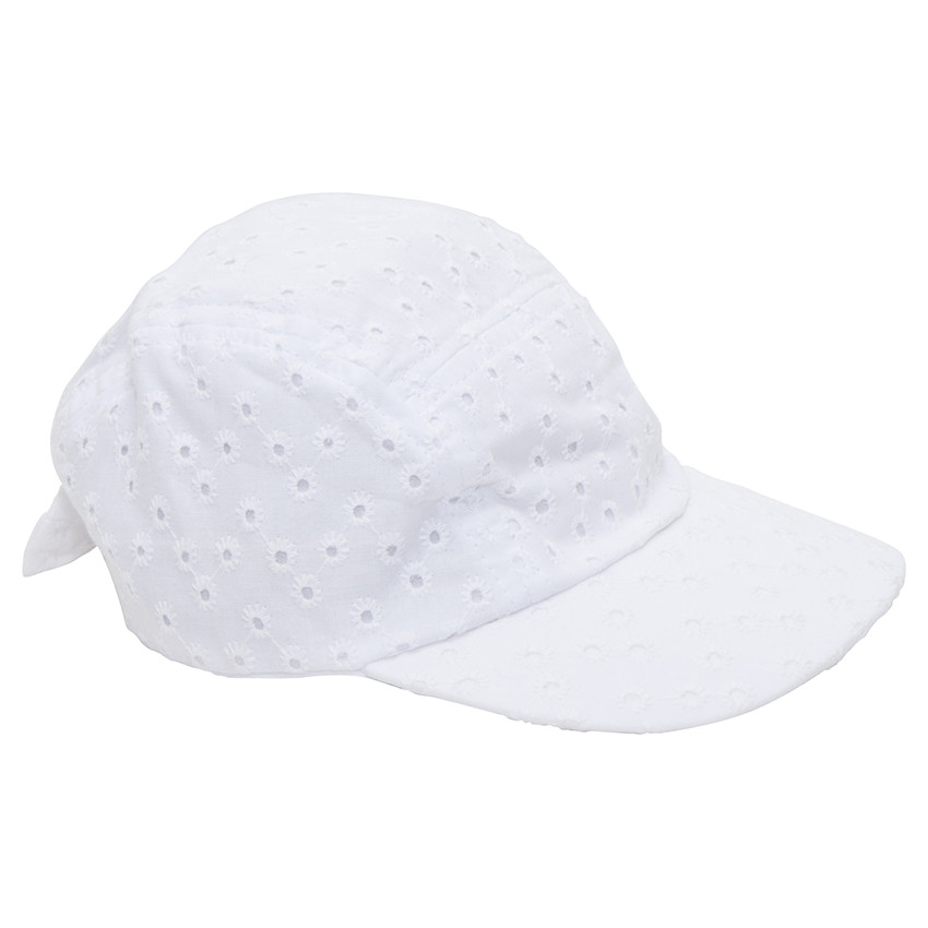 Καπέλο με κοφτό κέντημα και σταθερό φιόγκο πίσω 