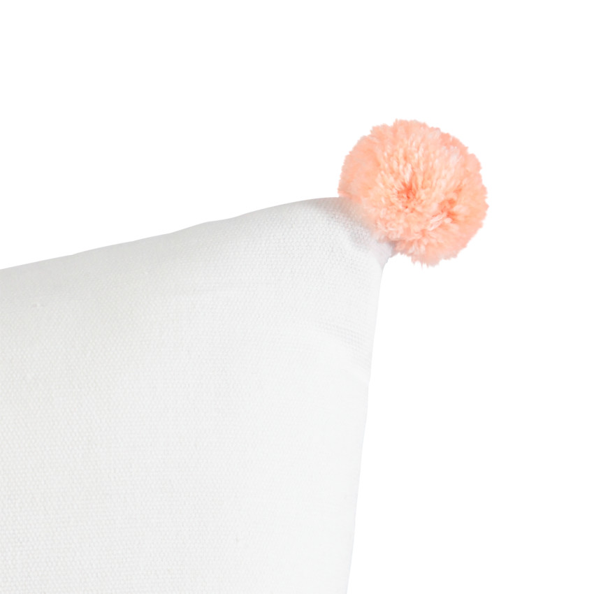 Coussin décoratif à pompons et arc-en-ciel brodé 