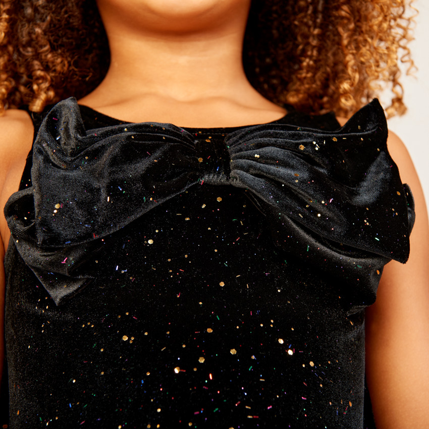 Top sans manches à nœud en velours pailleté pour fille 