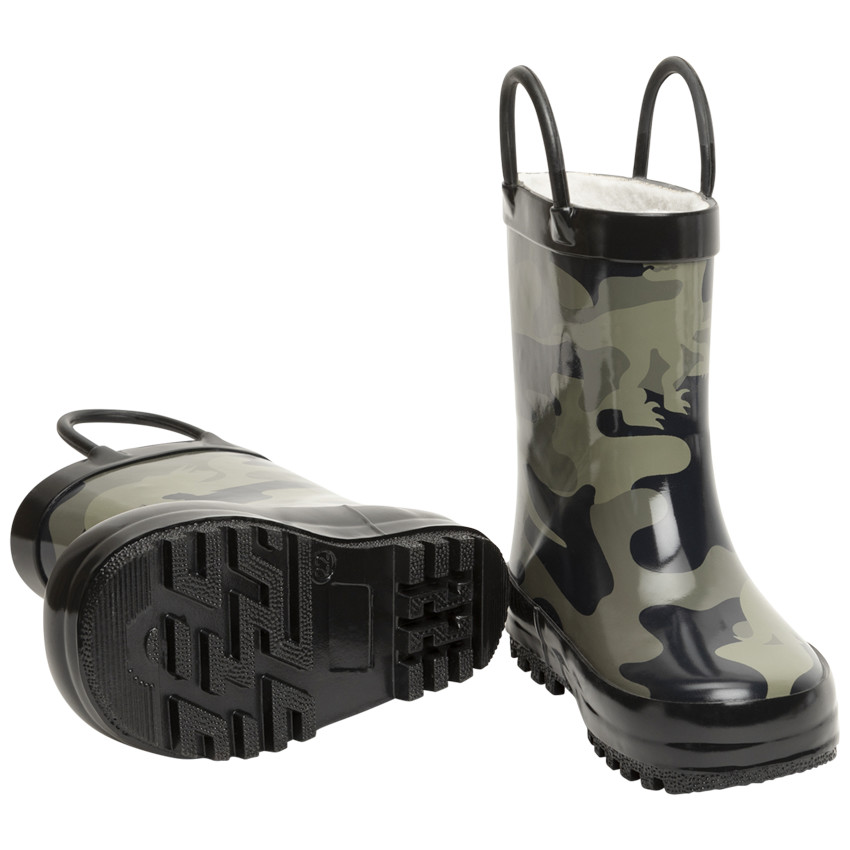 Μπότες βροχής με μοτίβο καμουφλάζ και τύπωμα δεινόσαυρου για αγόρι 