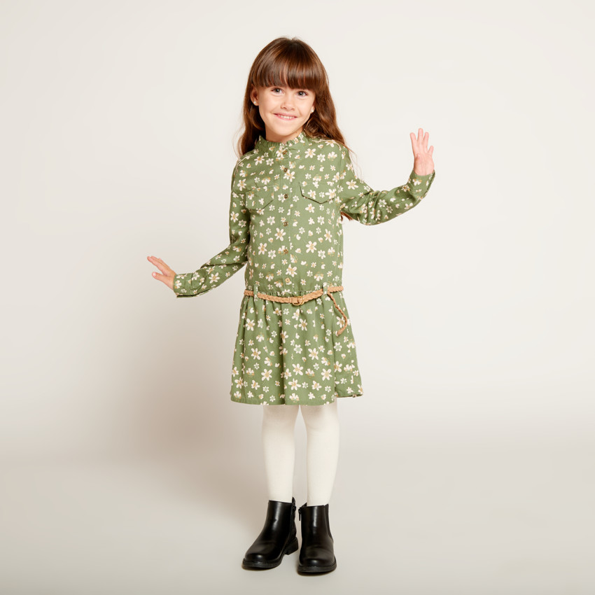 Φόρεμα μακρυμάνικο πάνινο σε στυλ πουκάμισου για κορίτσι 