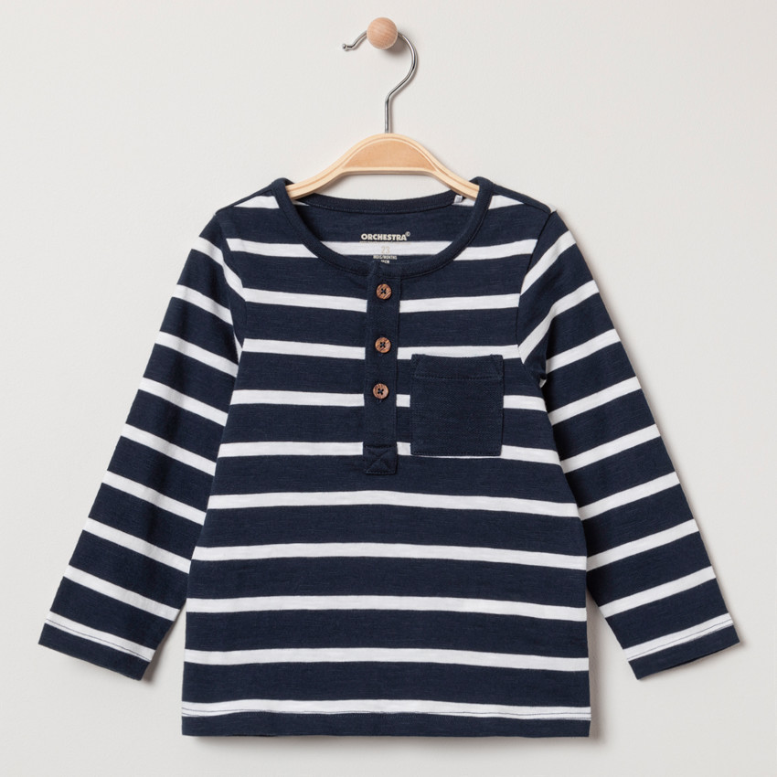 T-shirt μακρυμάνικο ριγέ με τσέπη 