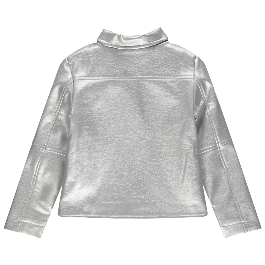 Τζάκετ perfecto από ασημί δερματίνη με εμπριμέ επένδυση 