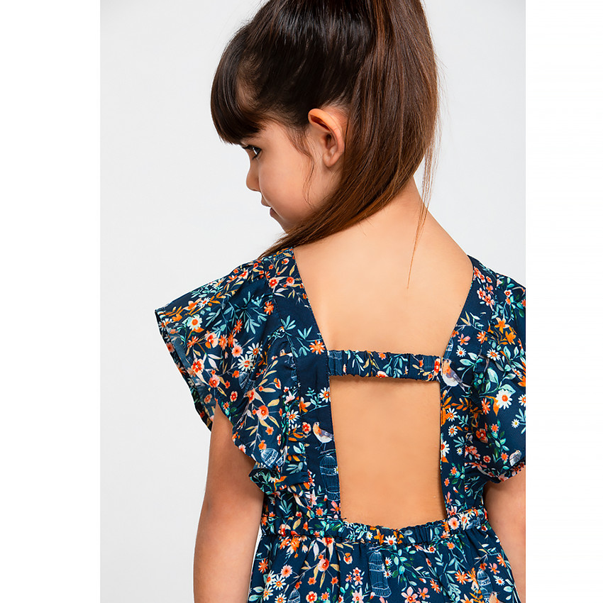 Robe manches courtes volantées et dos fantaisie pour fille Main Robe manches courtes volantées et dos fantaisie pour fille