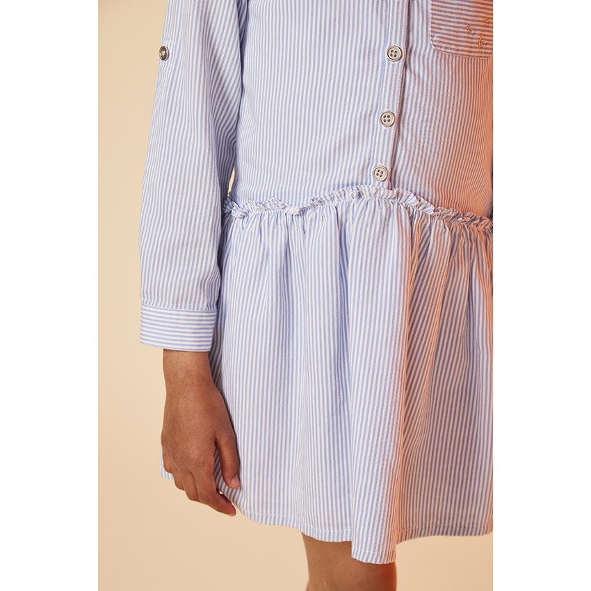 Φόρεμα κοντό με μακριά μανίκια ριγέ σε lyocell για κορίτσι 