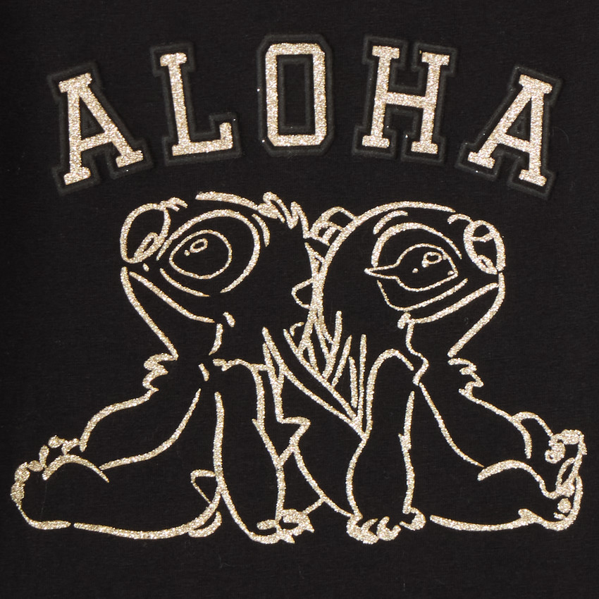 T-shirt κοριτσιού με κοντά μανίκια και κέντημα Stitch και Angel 