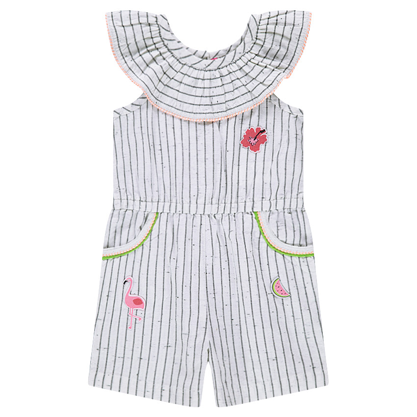 Ριγέ κοντή ολόσωμη φόρμα μπουκλέ με βολάν στη λαιμόκοψη  Additional Ριγέ κοντή ολόσωμη φόρμα μπουκλέ με βολάν στη λαιμόκοψη