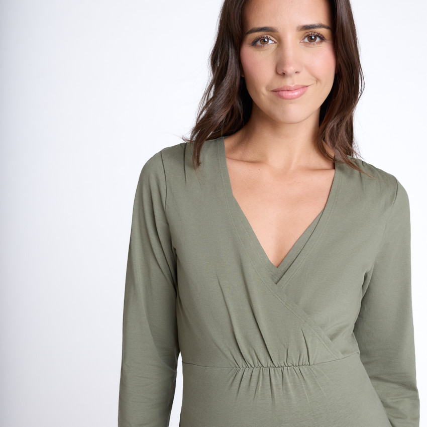 T-shirt μακρυμάνικο εγκυμοσύνης και θηλασμού με σταυρωτό λαιμό. 