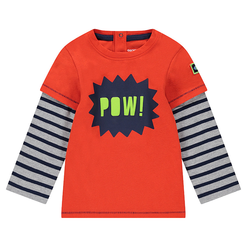 Μακρυμάνικη μπλούζα 2 σε 1 με ρίγες και στάμπα 