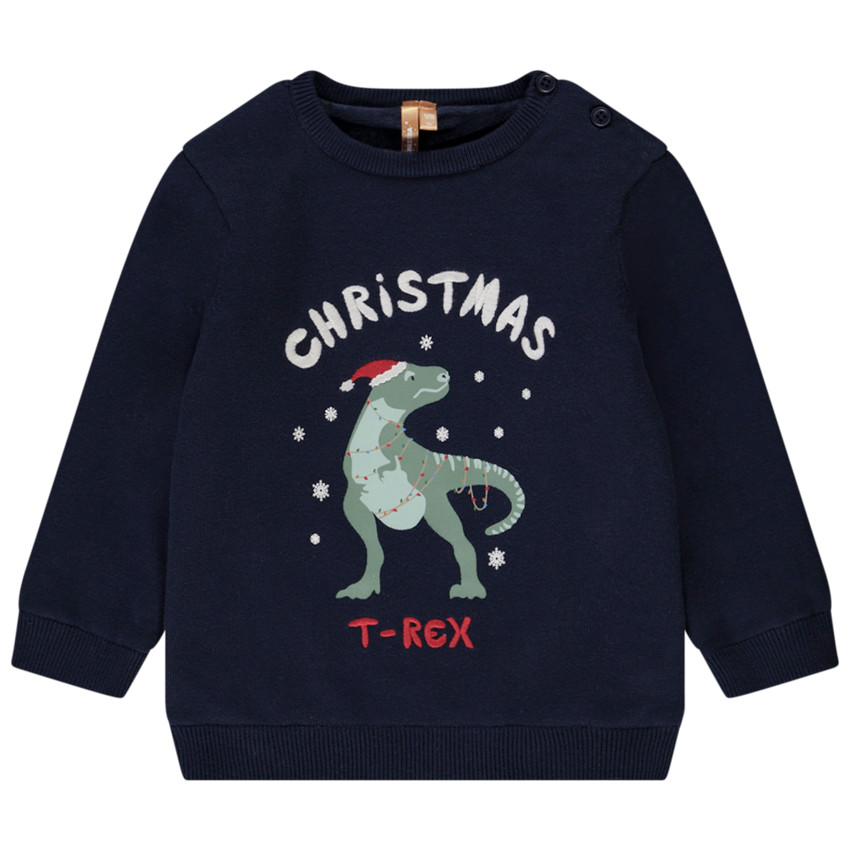 Πουλόβερ βελουτέ Christmas T-Rex για bebe αγόρι 