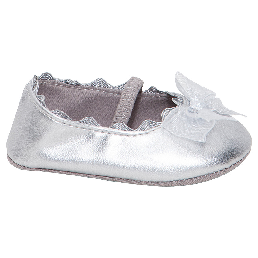 Ασημί μαλακά παπουτσάκια με λάστιχο και φιόγκο από τούλι 