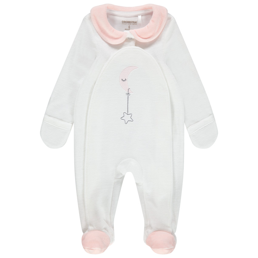 Βελουτέ φορμάκι ύπνου με κεντημένο φεγγάρι και στρογγυλό γιακαδάκι 