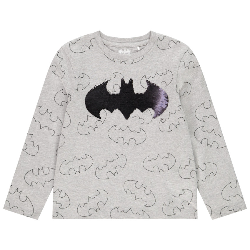 T-shirt μακρυμάνικο με σχέδιο logo Batman με παγιέτες για αγόρι 