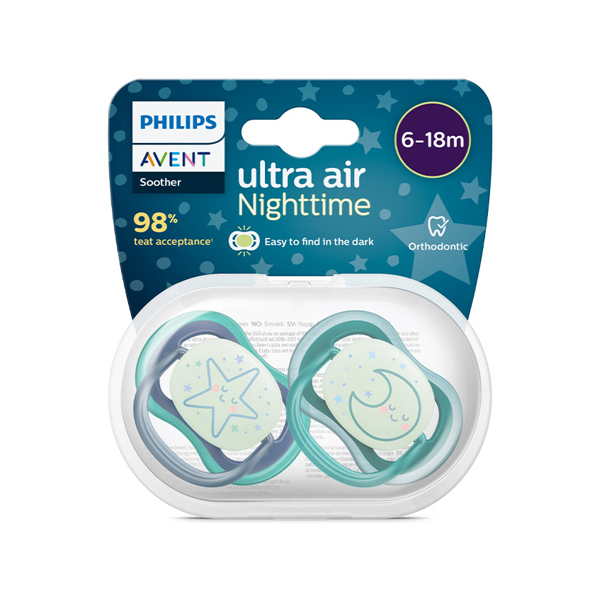 Lot de 2 sucettes silicone Ultra Air Nuit 6-18M (modèles aléatoires)  Additional Lot de 2 sucettes silicone Ultra Air Nuit 6-18M (modèles aléatoires)