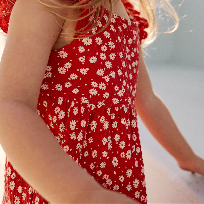 Φόρεμα με κοντά μανίκια και print σε maille cloquée για bebe κορίτσι 