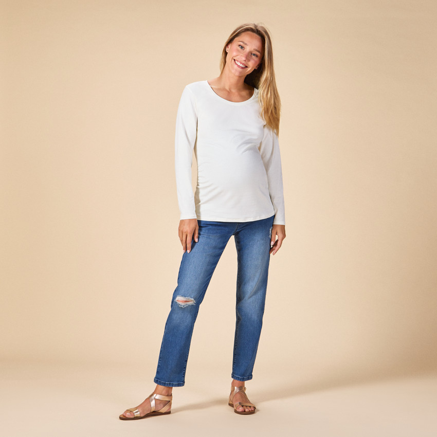 Τζιν boyfriend εγκυμοσύνης με εφέ used και ζώνη ψηλά 