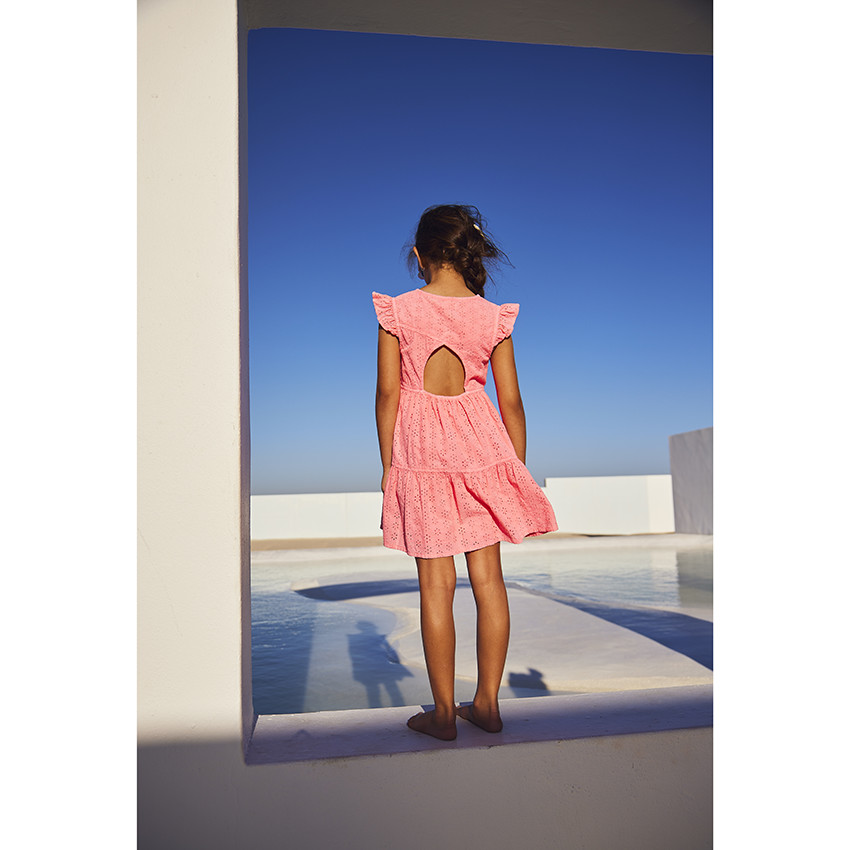 Ρόμπα κοντομάνικη με βολάν και δαντέλα για κορίτσι 