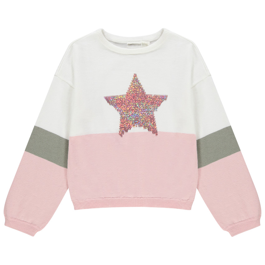 Pull en tricot bicolore à étoile iridescente  