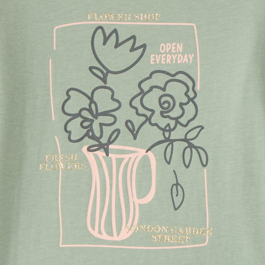 T-shirt με μακριά μανίκια και γυαλιστερή εκτύπωση κορίτσι 