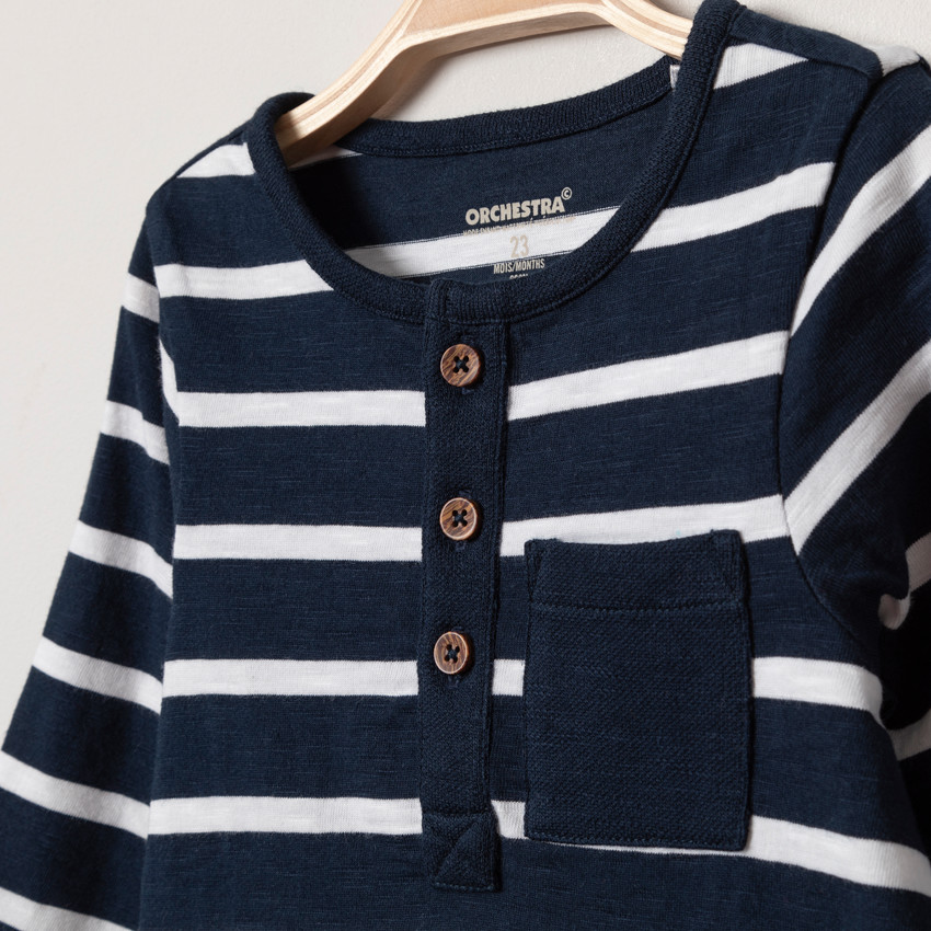 T-shirt μακρυμάνικο ριγέ με τσέπη 