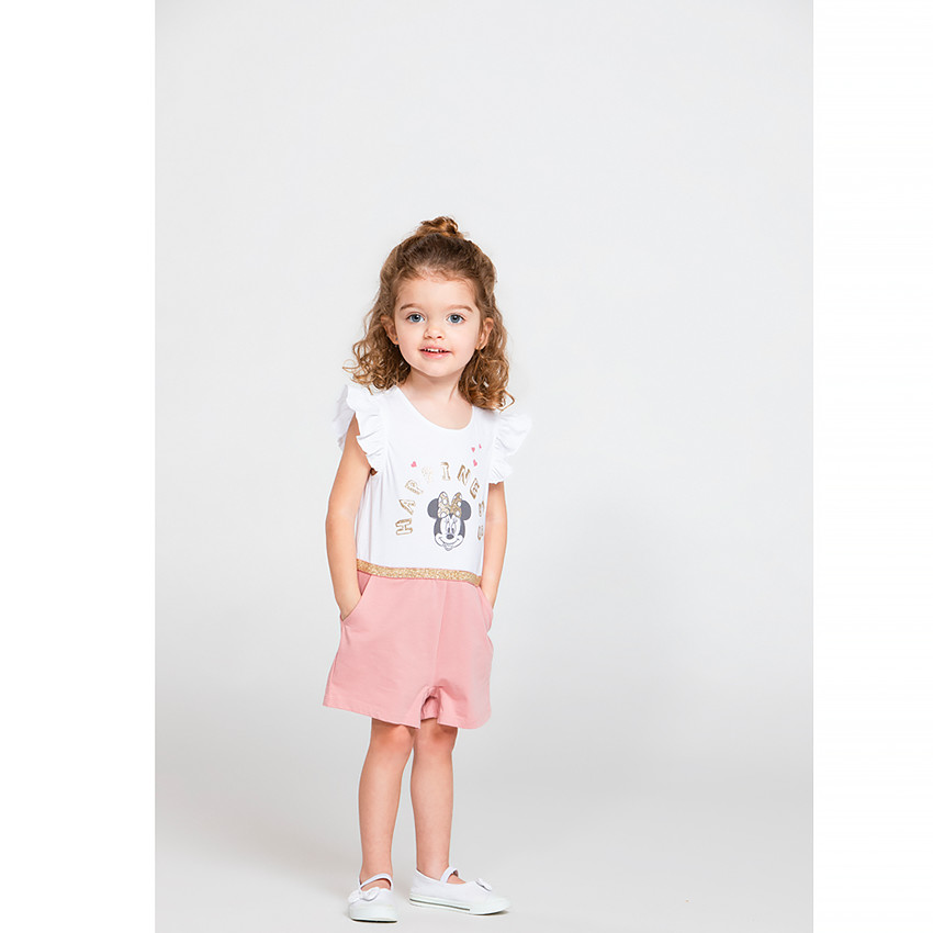 Combishort bicolore en maille print Minnie Disney pour bébé fille 