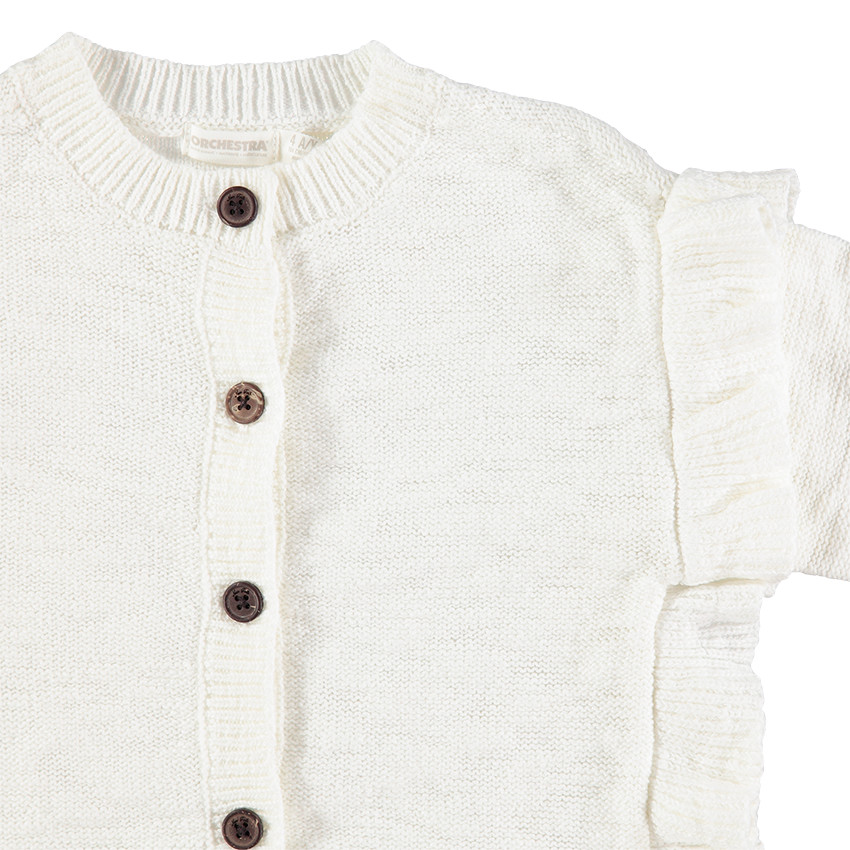 Πλεκτή ζακέτα με φαντεζί πλέξη και βολάν 