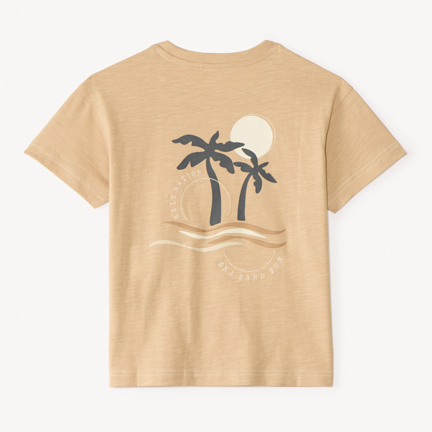 T-shirt κοντομάνικο με ριγέ σχέδιο και εκτύπωση φοινίκων για αγόρια 