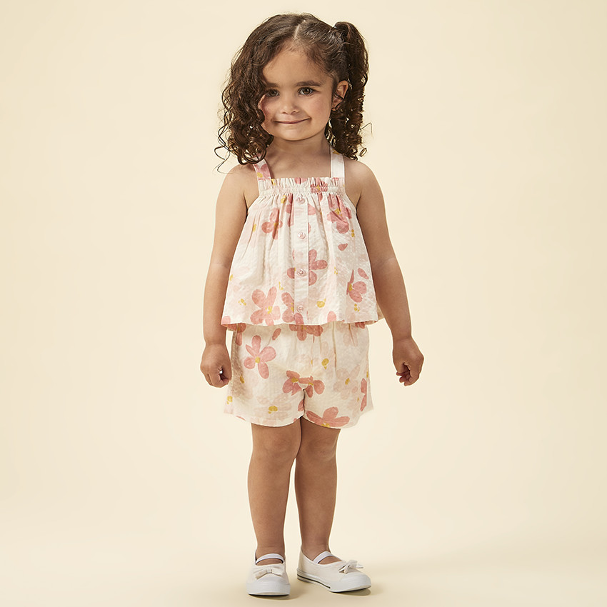 Σετ από seersucker με σχέδιο λουλούδια για bebe κορίτσι 