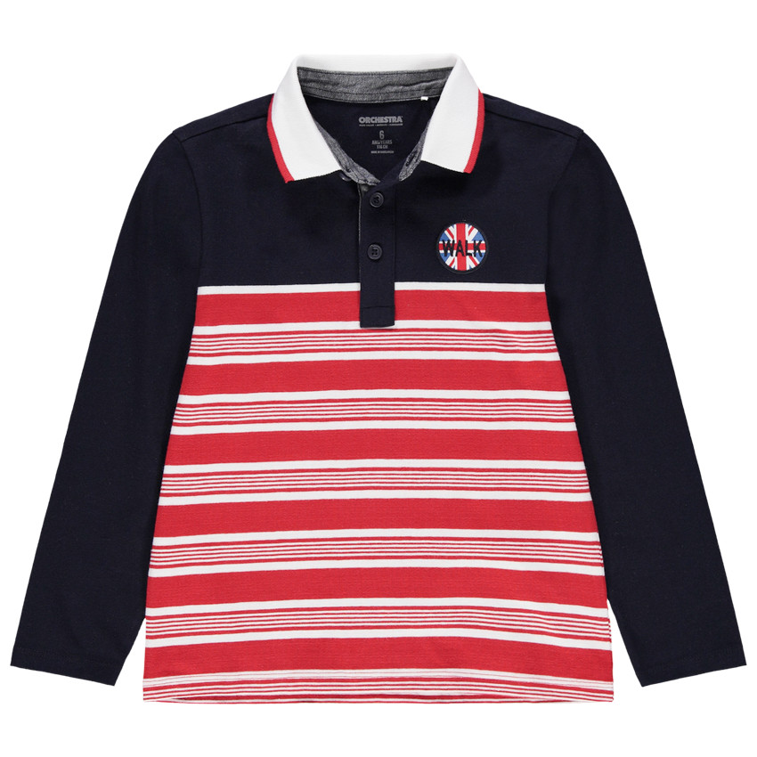Polo manches longues à rayures et badge 
