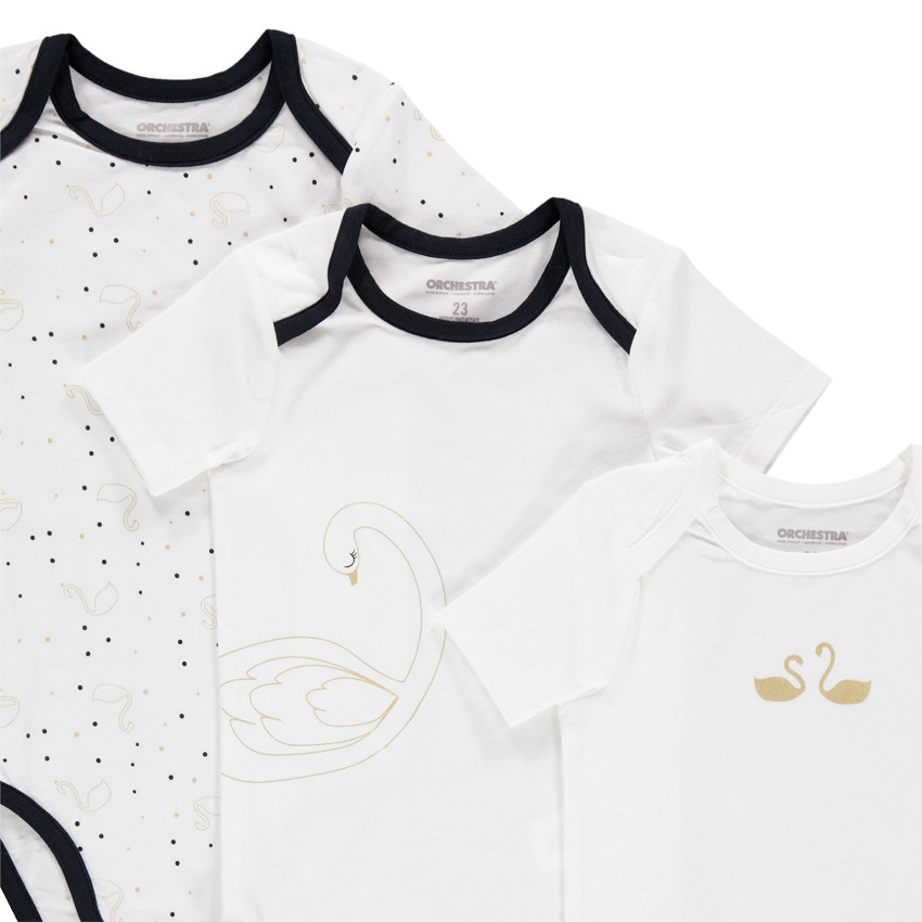 Σετ με 5 κοντομάνικα κορμάκια με στάμπα κύκνους 