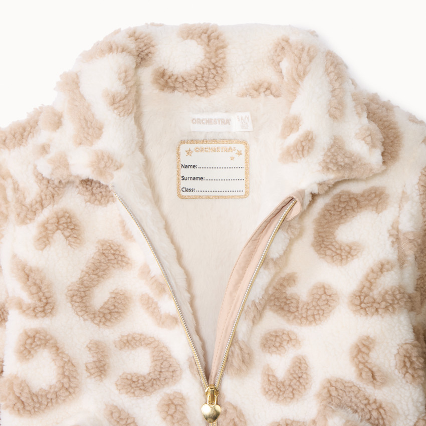 Veste sherpa effet moutonné imprimé léopard pour fille  