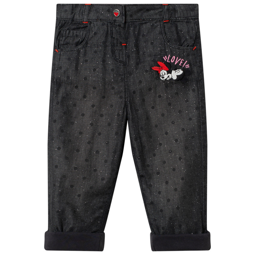 Jean effet used à pois et broderie Minnie Disney  Additional Jean effet used à pois et broderie Minnie Disney