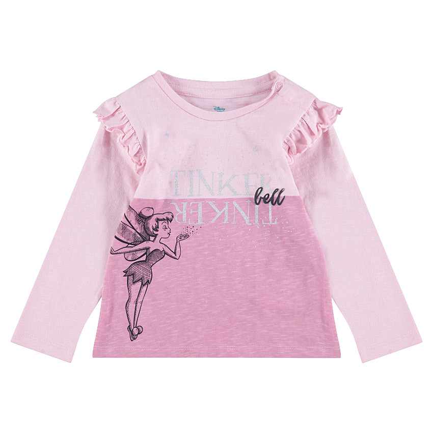Δίχρωμη μακρυμάνικη μπλούζα με στάμπα την Τίνκερμπελ της ©Disney 