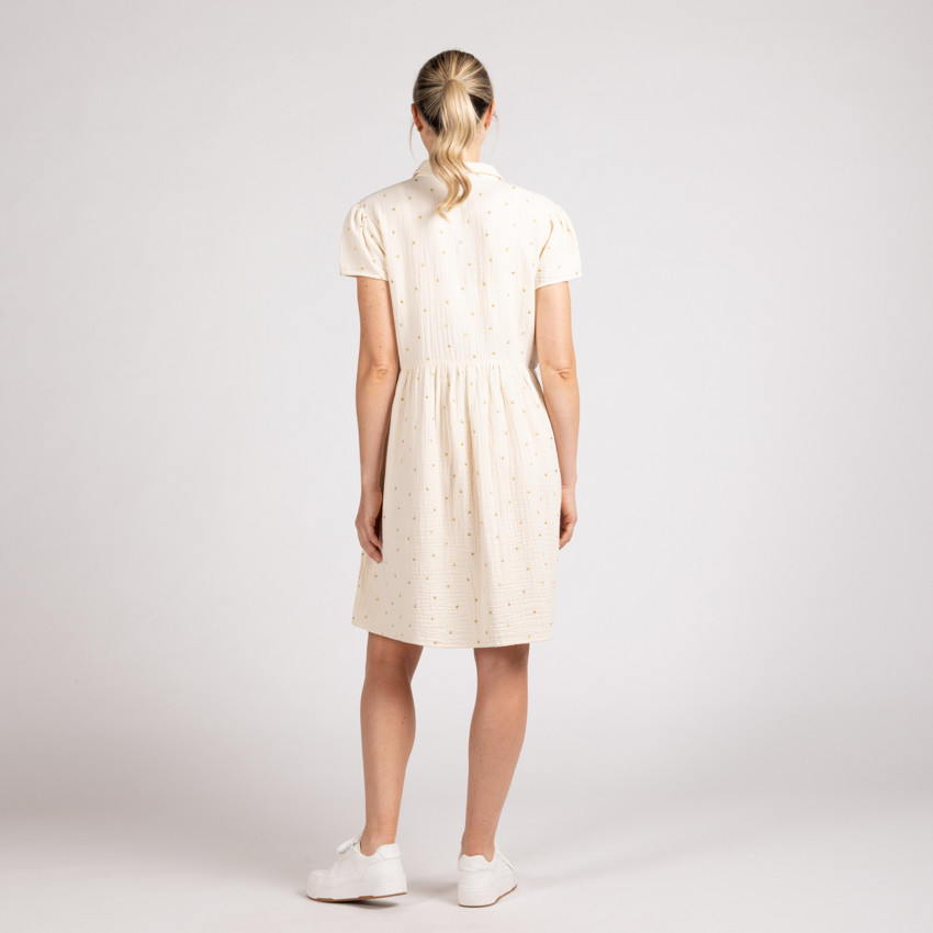 Φόρεμα πουκάμισο κοντομάνικο από γάζα με κεντητές καρδιές 