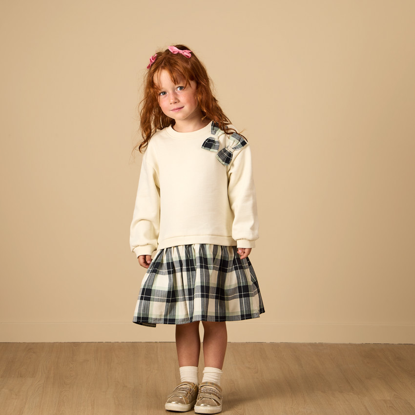 Φόρεμα 2 σε 1 bi-matière με καρό σχέδιο για κορίτσι 