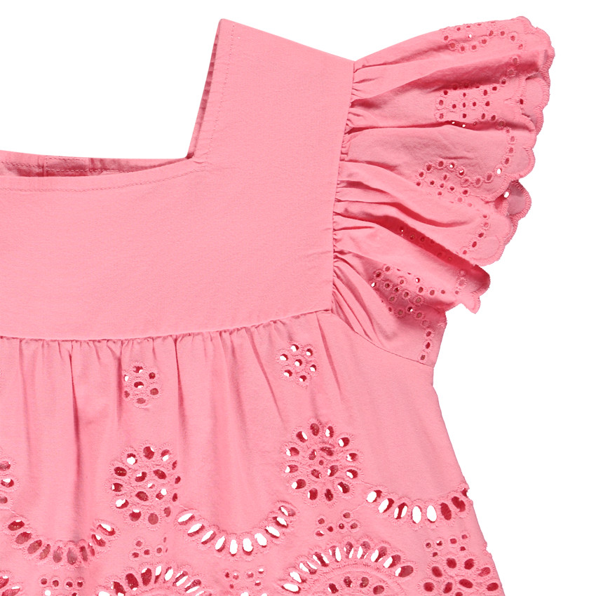 Τουνίκ από voile με φουσκωτά μανίκια και αγγλική κεντητική για κορίτσι 