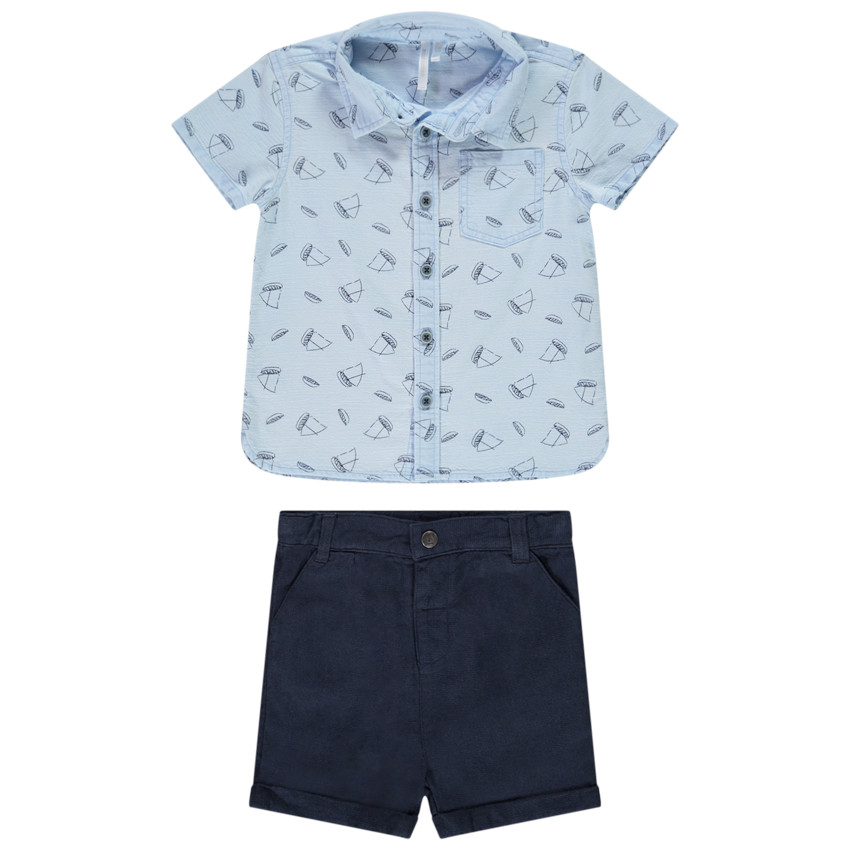 Σετ πουκάμισο με print καράβια και βερμούδα υφασμάτινη για bebe αγόρι  Additional Σετ πουκάμισο με print καράβια και βερμούδα υφασμάτινη για bebe αγόρι