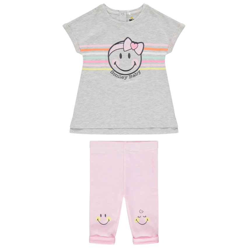 Σύνολο τουνίκ με ρίγες και στάμπα Smiley και ροζ κολάν 