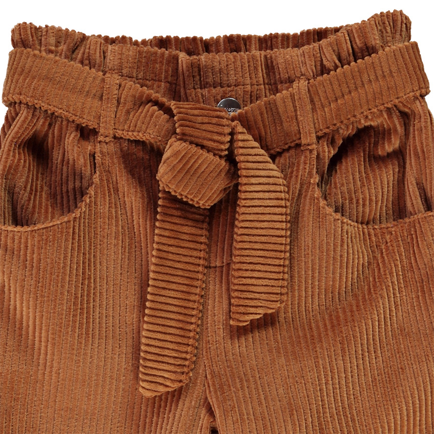 Pantalon paperbag en velours côtelé uni pour fille Main Pantalon paperbag en velours côtelé uni pour fille
