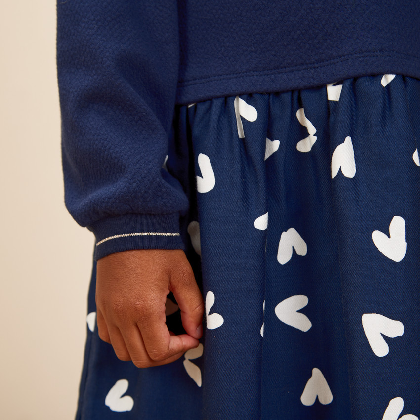 Robe bi-matière imprimé coeurs pour fille 
